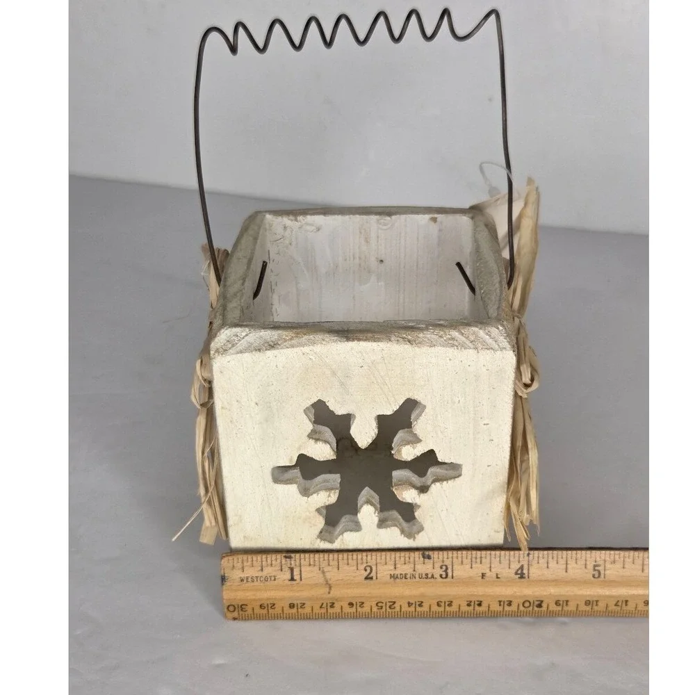 Rustic White Wooden Snowflake Tealight Candle Holder Lantern Primitive Decor‎